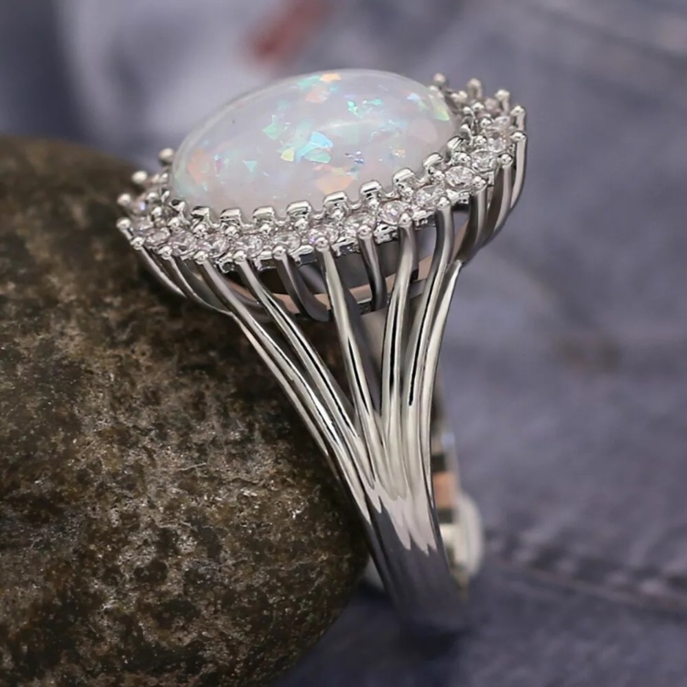 NEW S925 White Opal Sterling Silver Ring - Picture 2 of 4